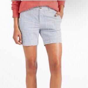 L.L. Bean Sz 16 Favorite Fit Patchwork Seersucker Bermuda Shorts 9” White Blue